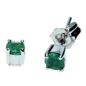 14k White Gold Round 4 Prong Genuine Emerald Stud Earrings