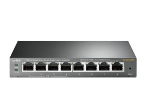 tp-link tl-sg108pe, 8 port gigabit poe switch, easy smart managed, 4 poe+ ports 64w, plug & play, sturdy metal w/ shielded ports, fanless, qos, vlan & igmp