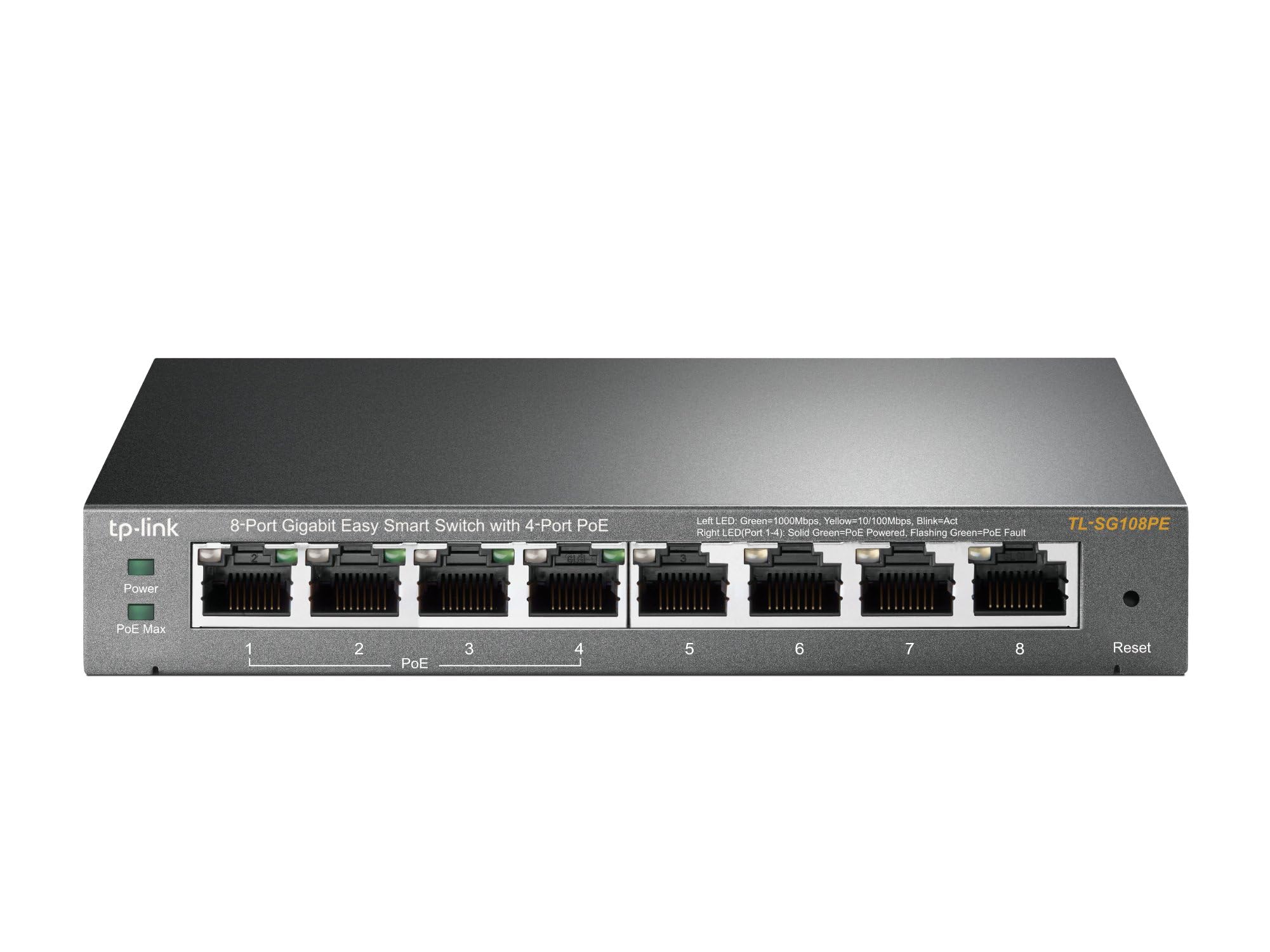 TP-Link TL-SG108PE, 8 Port Gigabit PoE Switch, Easy Smart Managed, 4 PoE+ Ports 64W, Plug & Play, Sturdy Metal w/ Shielded Ports, Fanless, QoS, Vlan & IGMP