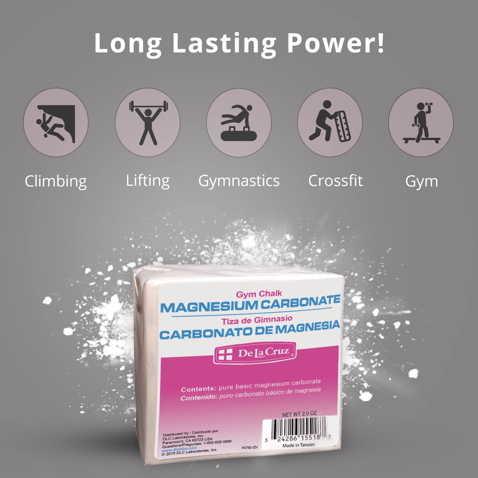 De La Cruz Magnesium Carbonate Gym Chalk - Weightlifting, Gymnastics and Rock Climbing Chalk - 1 Block