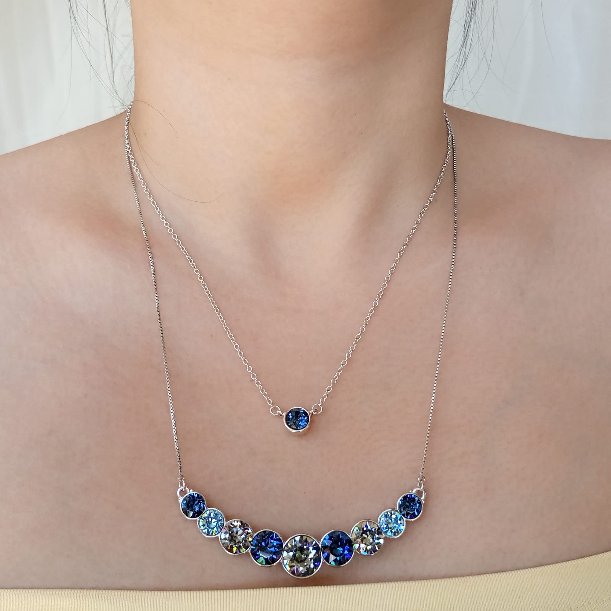 UPSERA Crystal Necklace – 9-Stone Crystal Necklace for Women with Blue Austrian Crystals – 18.7-inch with 2-inch Extender Blue Necklace – Statement Necklace for Prom, Wedding, Engagement