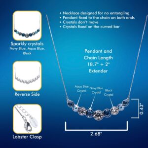 UPSERA Crystal Necklace – 9-Stone Crystal Necklace for Women with Blue Austrian Crystals – 18.7-inch with 2-inch Extender Blue Necklace – Statement Necklace for Prom, Wedding, Engagement