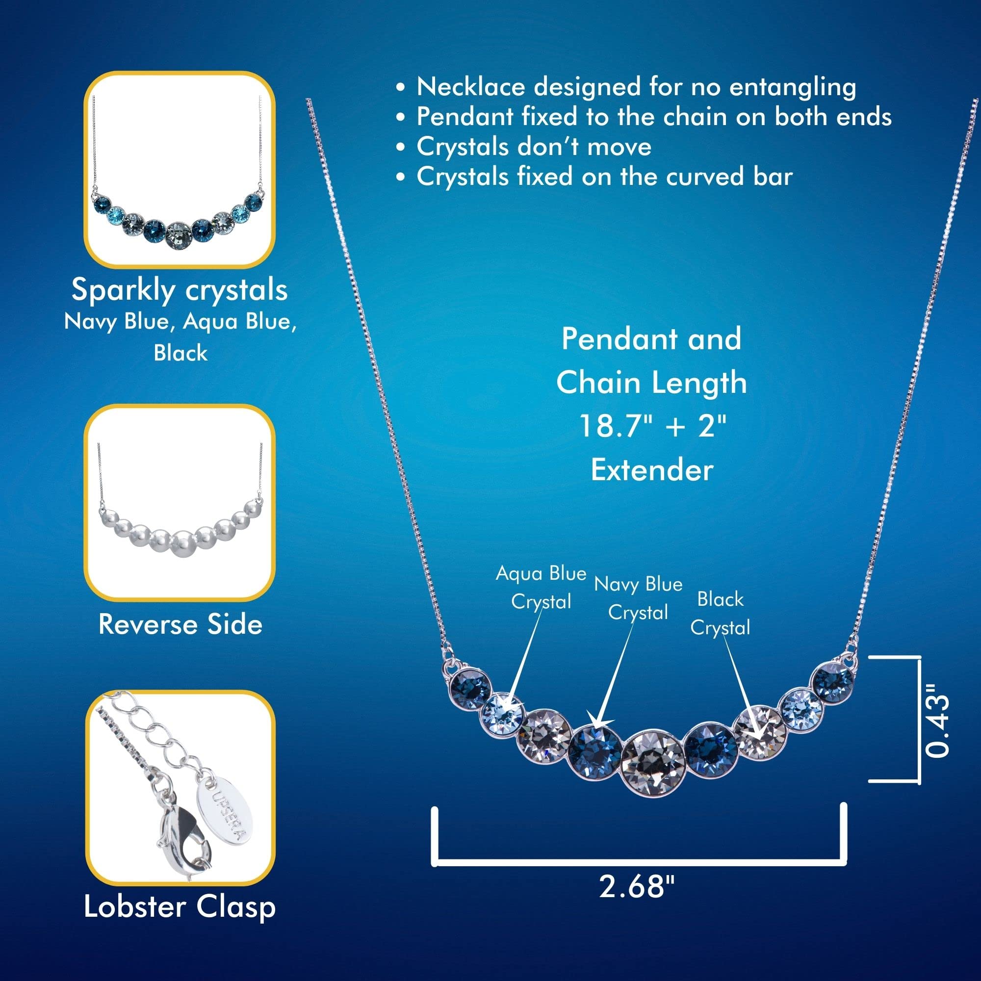 UPSERA Crystal Necklace – 9-Stone Crystal Necklace for Women with Blue Austrian Crystals – 18.7-inch with 2-inch Extender Blue Necklace – Statement Necklace for Prom, Wedding, Engagement