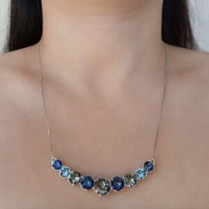 UPSERA Crystal Necklace – 9-Stone Crystal Necklace for Women with Blue Austrian Crystals – 18.7-inch with 2-inch Extender Blue Necklace – Statement Necklace for Prom, Wedding, Engagement