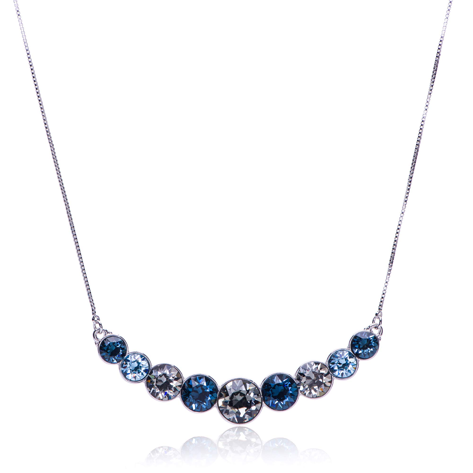 UPSERA Crystal Necklace – 9-Stone Crystal Necklace for Women with Blue Austrian Crystals – 18.7-inch with 2-inch Extender Blue Necklace – Statement Necklace for Prom, Wedding, Engagement