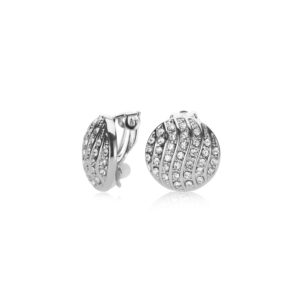 upsera clip on earrings - round non-pierced earrings pave crystals - silver color