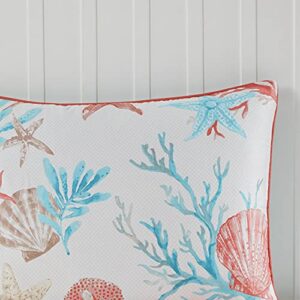 Madison Park Pebble Beach Cotton Duvet Set - Coastal, Starfish, Sealife Design, All Season, Breathable Comforter Cover Bedding, Matching Shams, Decorative Pillows, Coral Full/Queen(90"x90") 6 Piece