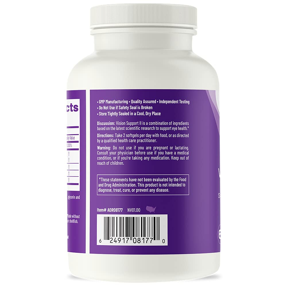 AOR, Vision Support II, Natural Supplement to Support Eye Health, with Lutein and Zeaxanthin, Gluten Free, 60 Softgels (30 Servings)