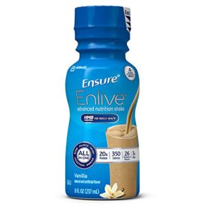 ensure enlive meal replacement shake, 20g protein, 350 calories, advanced nutrition protein shake, vanilla, 8 fl oz (pack of 4)