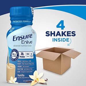 Ensure Enlive Meal Replacement Shake, 20g Protein, 350 Calories, Advanced Nutrition Protein Shake, Vanilla, 8 Fl Oz (Pack of 4)