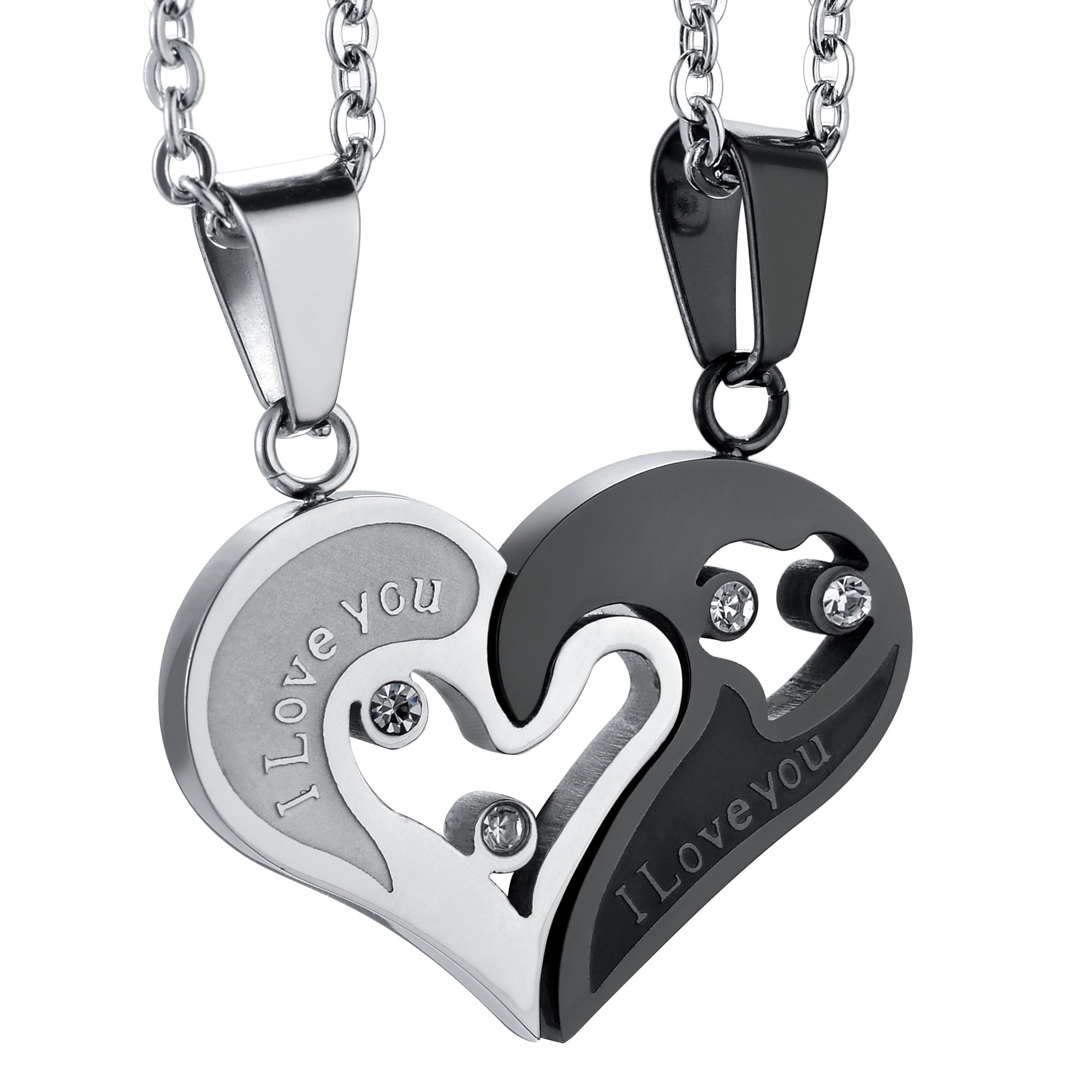 Jstyle Stainless Steel Mens Womens Couple Necklace Pendant Love Heart CZ Puzzle Matching