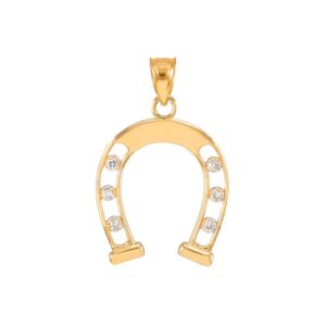 14k yellow gold good luck horseshoe pendant with diamonds