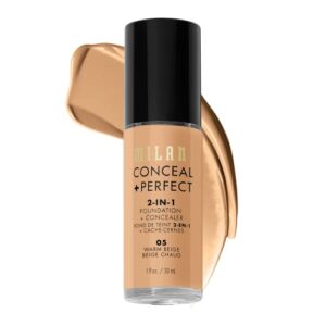 Milani Conceal + Perfect 2-in-1 Foundation + Concealer - Warm Beige (1 Fl. Oz.) Cruelty-Free Liquid Foundation - Cover Under-Eye Circles, Blemishes & Skin Discoloration for a Flawless Complexion