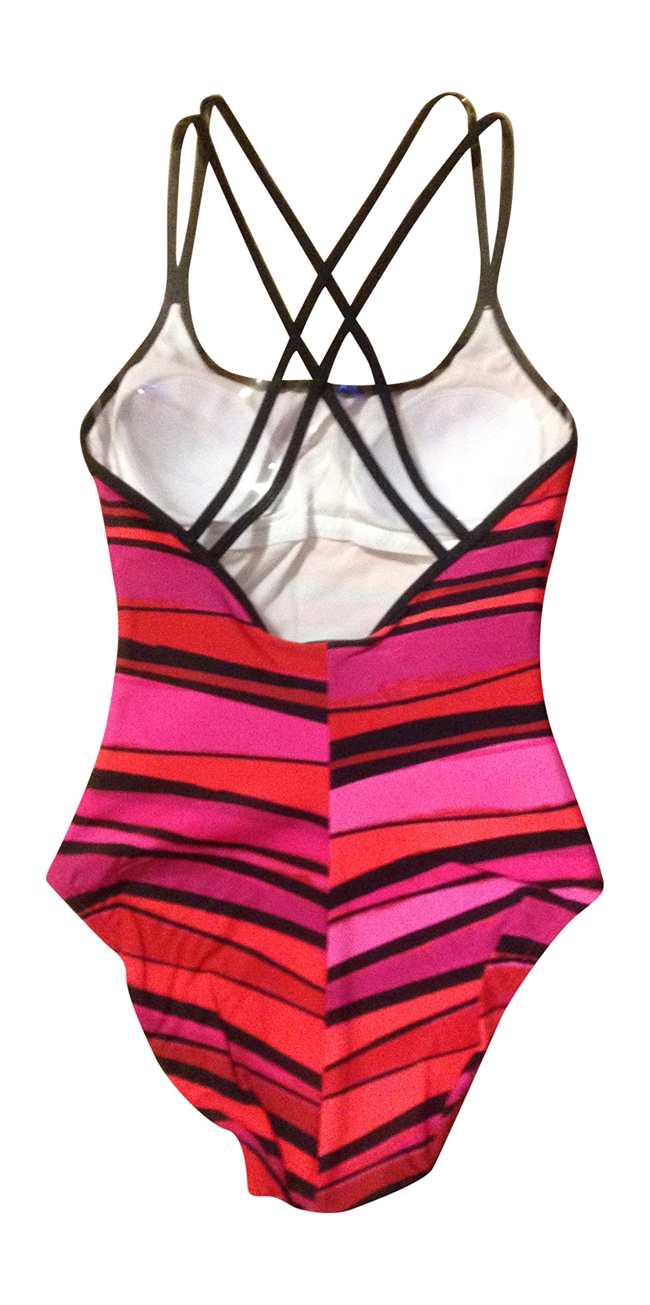 Speedo Womens Double Strap Swimsuit 6 Red and Pink Stripe