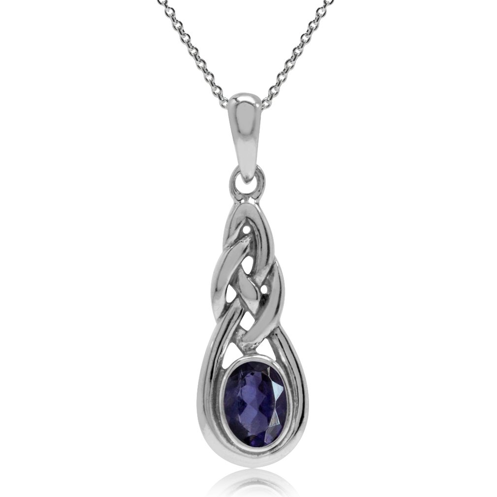 Silvershake Natural Iolite White Gold Plated 925 Sterling Silver Celtic Knot Pendant with 18 Inch Chain Necklace