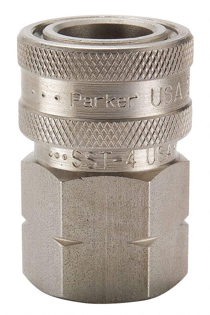 Parker Hannifin SH2-62 Series 60 Type 303 Stainless Steel Multi-Purpose Quick Coupler with Female Pipe Thread, Poppet Valve, 1/4" Body Size, 1/4"-18 NPTF Thread, 2.26" Length