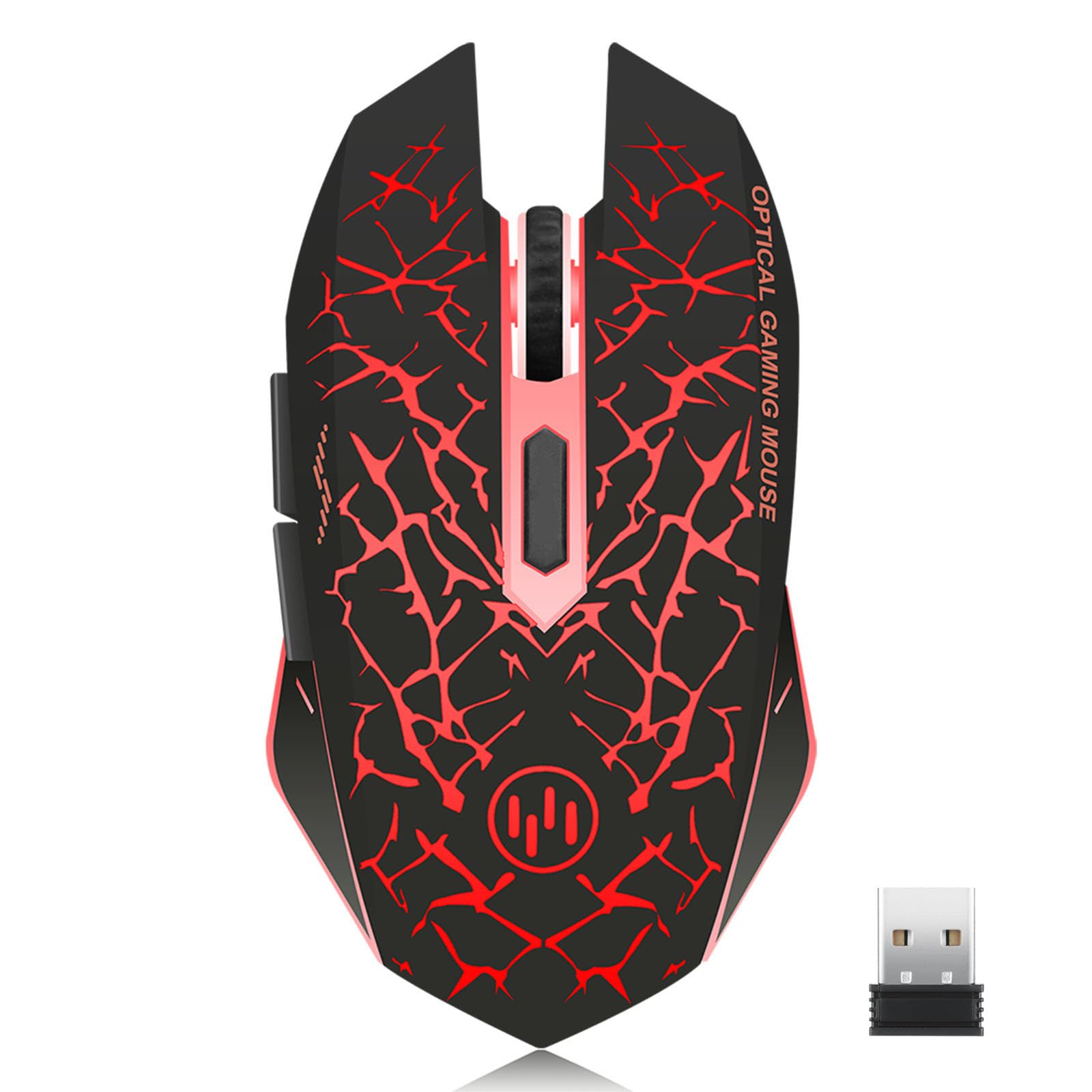 TENMOS K6 Wireless Gaming Mouse, Rechargeable Silent LED Optical Computer Mice with USB Receiver, 3 Adjustable DPI level and 6 Buttons, Auto Sleeping for Laptop/PC/Notebook (Red Light)