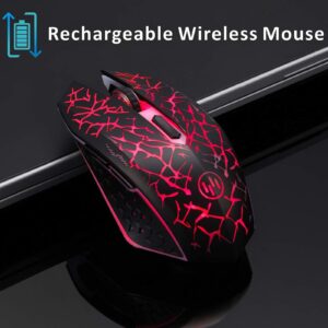 TENMOS K6 Wireless Gaming Mouse, Rechargeable Silent LED Optical Computer Mice with USB Receiver, 3 Adjustable DPI level and 6 Buttons, Auto Sleeping for Laptop/PC/Notebook (Red Light)