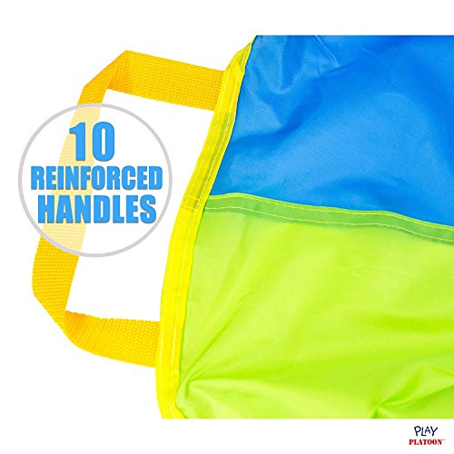 Play Platoon Rainbow Parachute Toy for Kids, Kid Parachute with Handle, 10 ft Play Parachute Game for Kids with 10 Handles, Parachute for Kids, PE Equipment for Elementary School Gym Class, Backyard