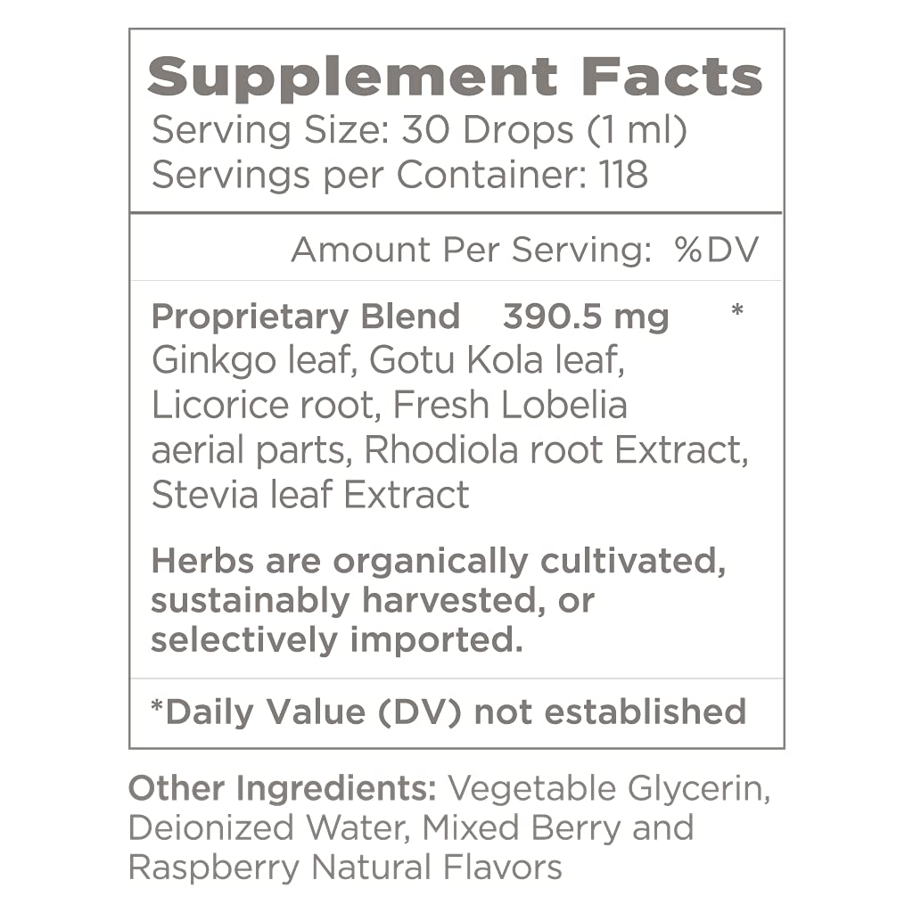 Natural Wellbeing - Kids' Attention Gold - Natural Support for Focus and Concentration - New Mixed Berry & Raspberry Flavor - 4oz (118ml)