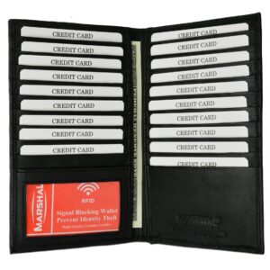 Marshal Bifold Leather RFID Blocking Wallet For Men & Women | Genuine Leather Holder With 19 Slots, 2 Bill Compartments & ID Window For Credit/Debit Cards, Money & More (Black)