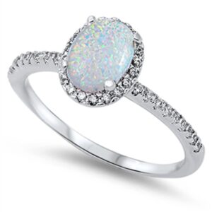 Oxford Diamond Co Oval Lab Created White Opal Halo Cz .925 Sterling Silver Ring Sizes 11