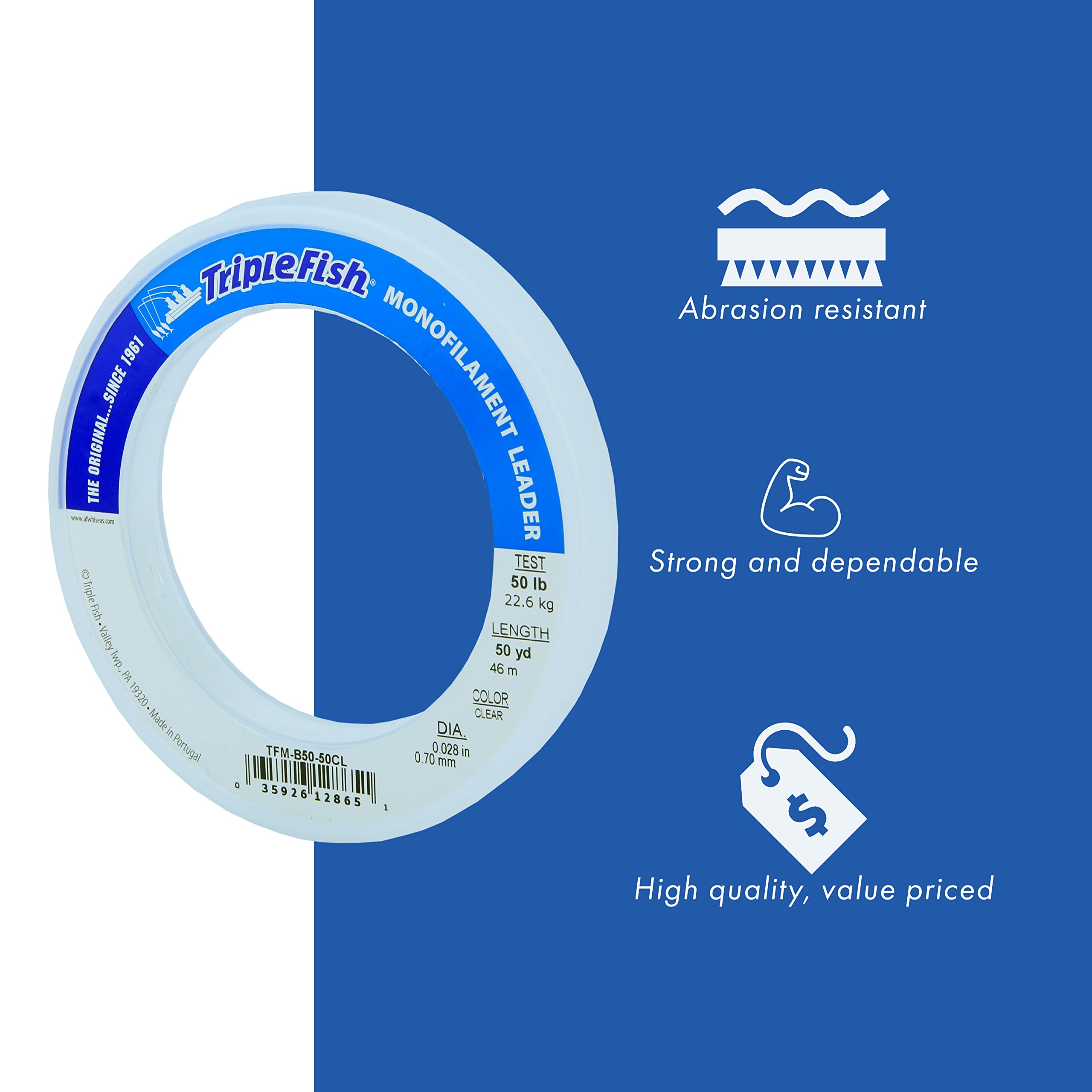 Triple Fish Monofilament Leader, 100 lb / 45.3 kg Test, 039 in / 1.00 mm Dia, Camo, 50 yd / 46 m