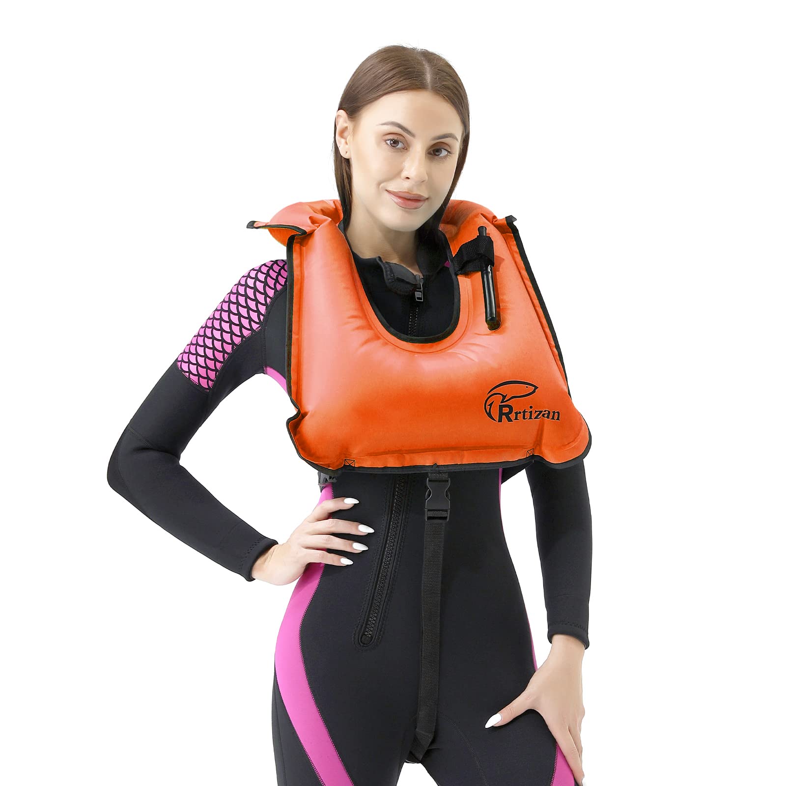 Rrtizan Snorkel Vest, Adults Portable Inflatable Swim Vest Jackets for Snorkeling Swimming Diving Safety(Orange)