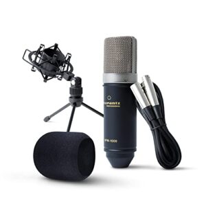 marantz professional mpm-1000 - studio recording xlr condenser microphone with desktop stand and cable – for podcast and streaming projects