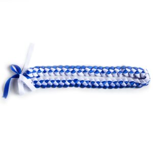 a tangible thought ribbon lei - braided necklace - royal blue & white