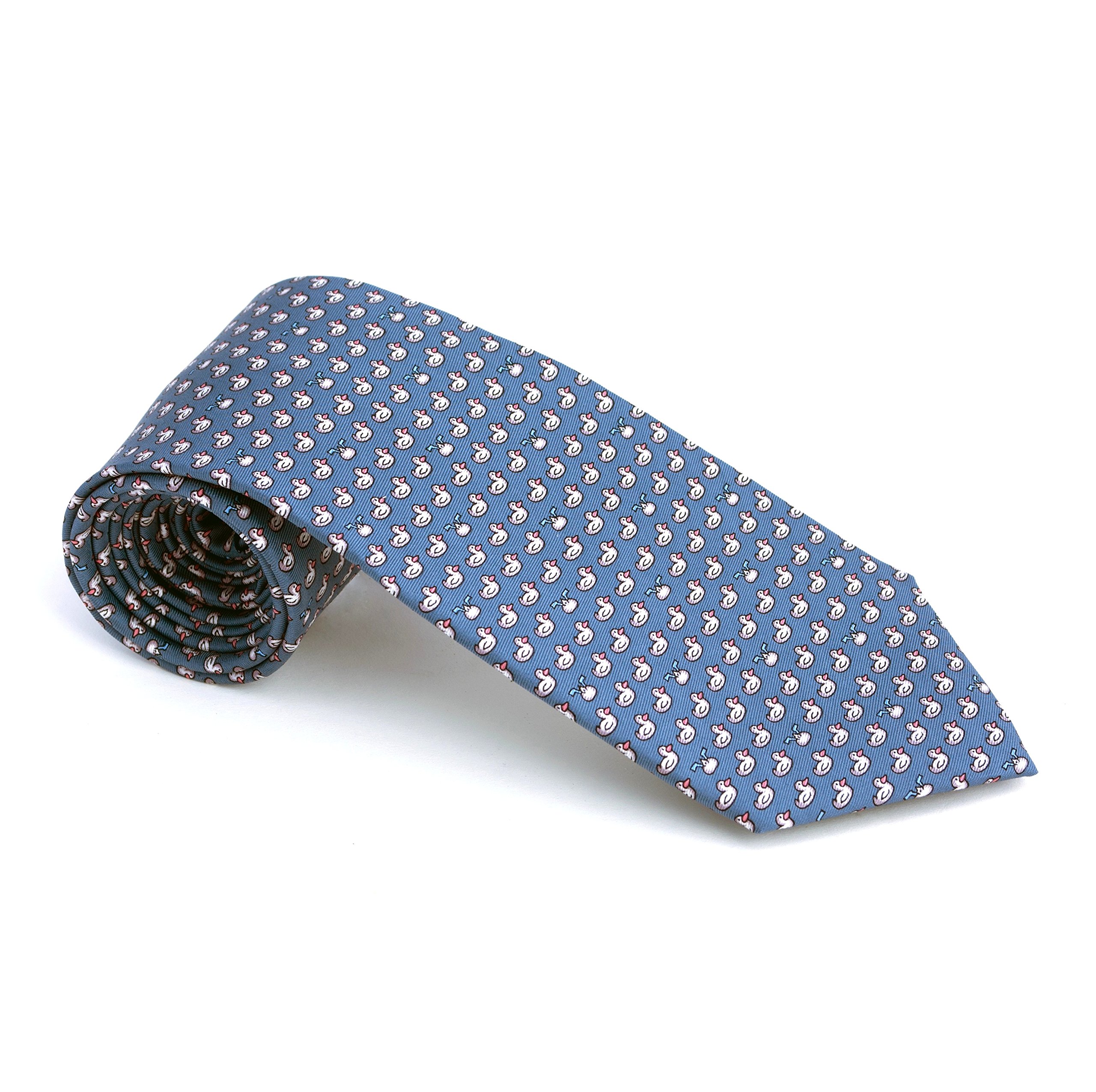 Kings and Wolves Men's 100% Silk Neckties Duck Printed Tie (Blue)