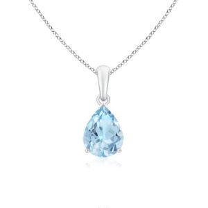 angara natural aquamarine solitaire pendant necklace for women in 14k white gold (grade-aaa | 9x7mm) march birthstone jewelry gift for women | birthday | wedding | anniversary