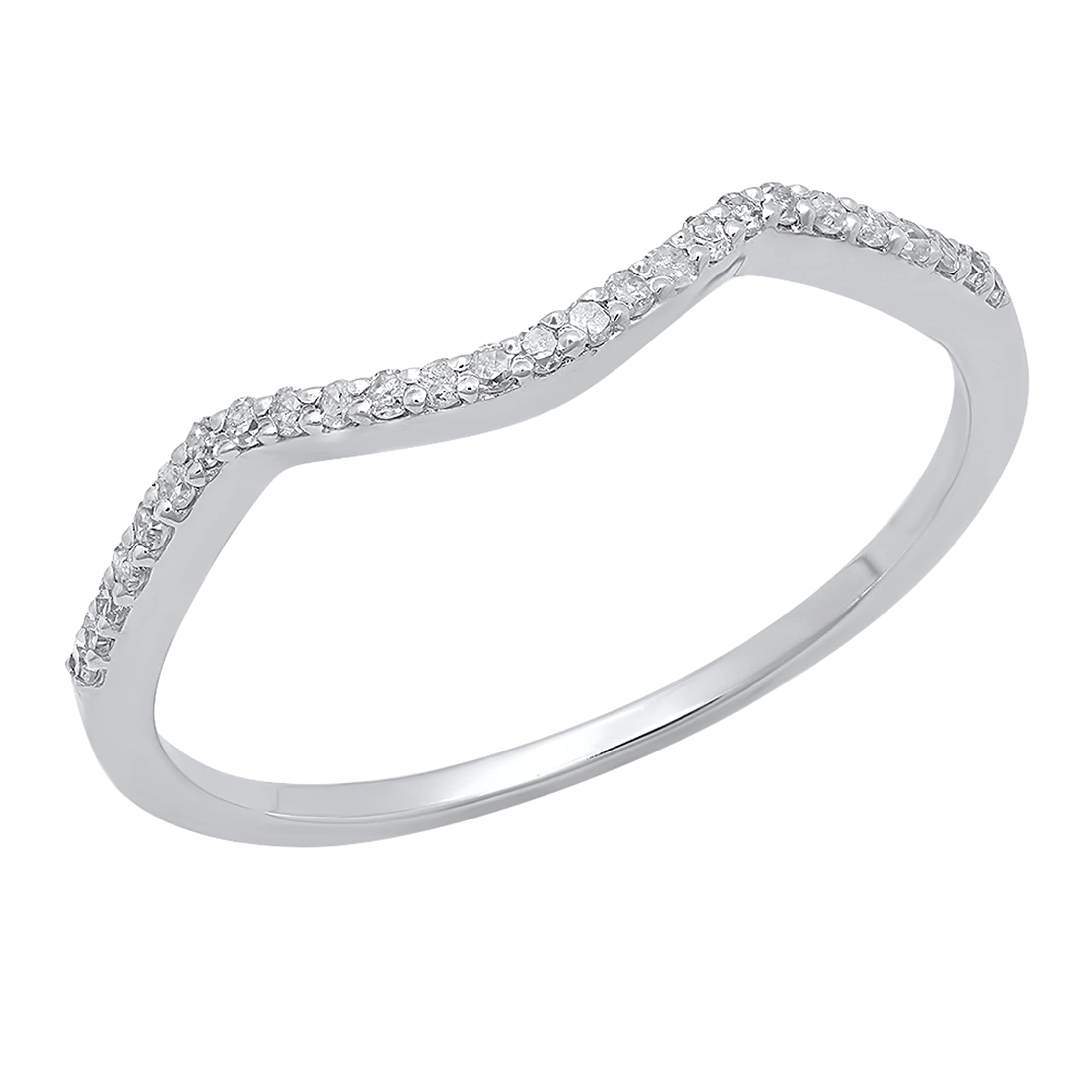 Dazzlingrock Collection Round White Diamond Curved Wedding Contour Band for Women (0.12 ctw, Color I-J, Clarity I2-I3) in 10K White Gold Size 7