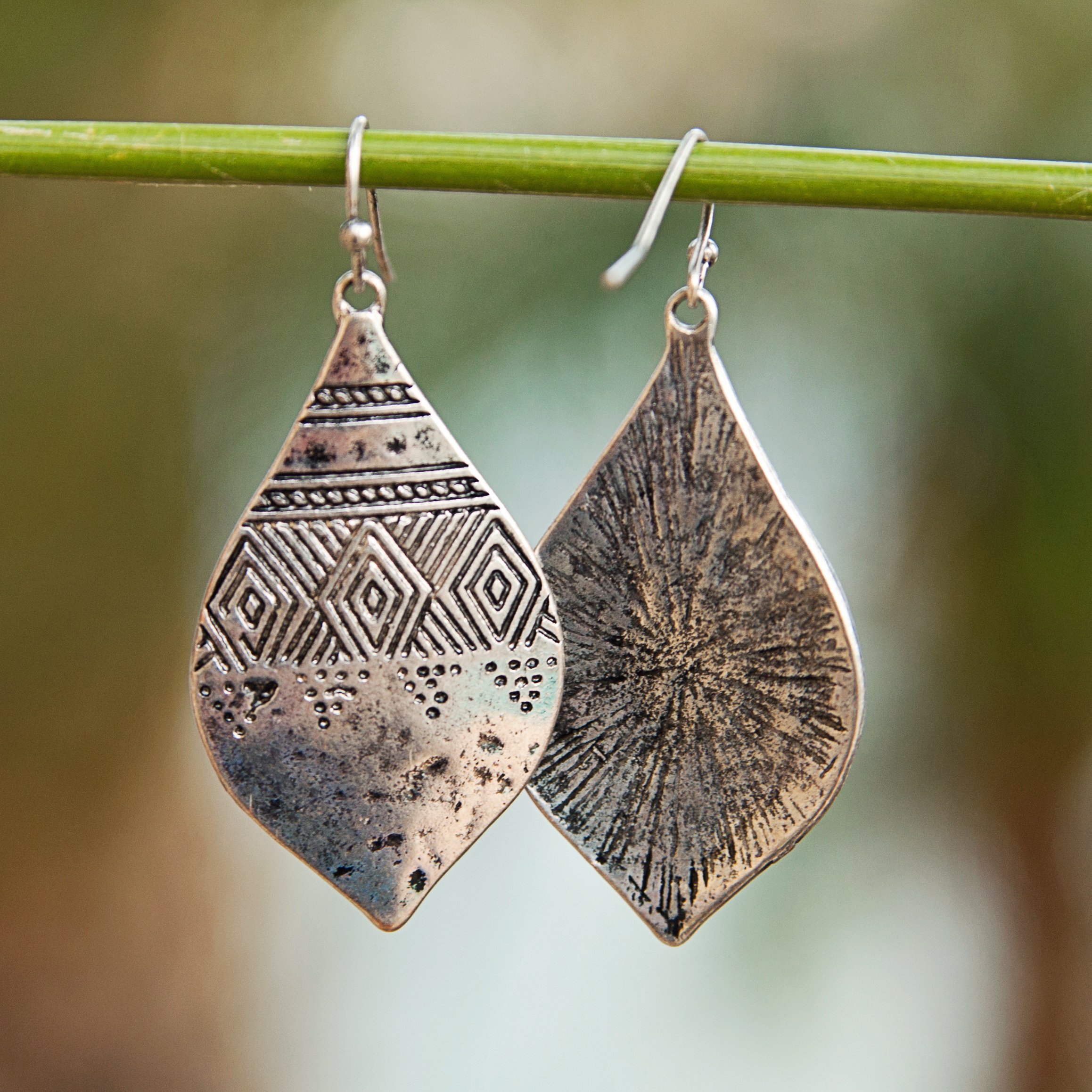 SPUNKYsoul Bohemian Hammered & Engraved Silver Earrings