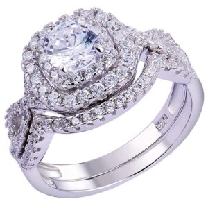 newshe wedding band engagement ring set for women 925 sterling silver 1.8ct round white aaaaa cz size 7