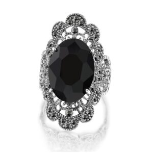 mytys retro vintage cocktail statement ring black marcasite & crystal rings for women antique silver big black onyx stone ring style 4