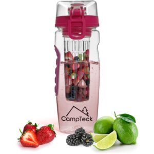 campteck u4277 pink 1 litre 1000 ml infusion bottle (bpa free tritan plastic) fruit infuser bottle with leak-proof lid & carry handle