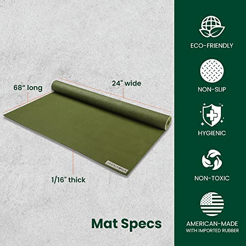 JadeYoga Voyager Yoga Mat - Lightweight & Portable Rubber Yoga Mat - Non-Slip Exercise Mat for Women & Men - Great for Yoga, Home Workout, Gym Fitness, Pilates, Stretching, and More (68" Olive Green)