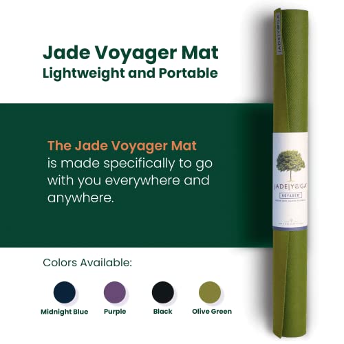 JadeYoga Voyager Yoga Mat - Lightweight & Portable Rubber Yoga Mat - Non-Slip Exercise Mat for Women & Men - Great for Yoga, Home Workout, Gym Fitness, Pilates, Stretching, and More (68" Olive Green)