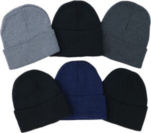 tobeinstyle men’s pack of 6 double layered winter warm basic beanies - assorted colors