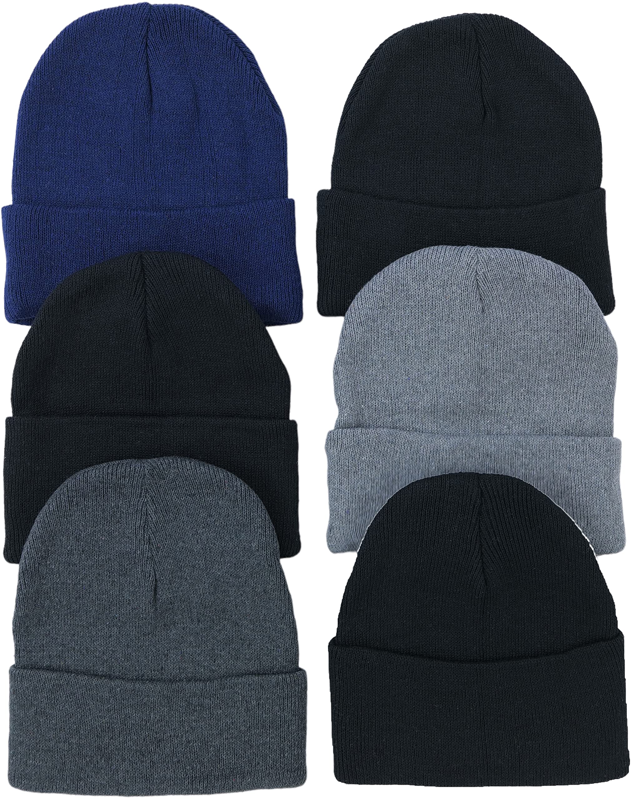 ToBeInStyle Men’s Pack of 6 Double Layered Winter Warm Basic Beanies - Assorted Colors