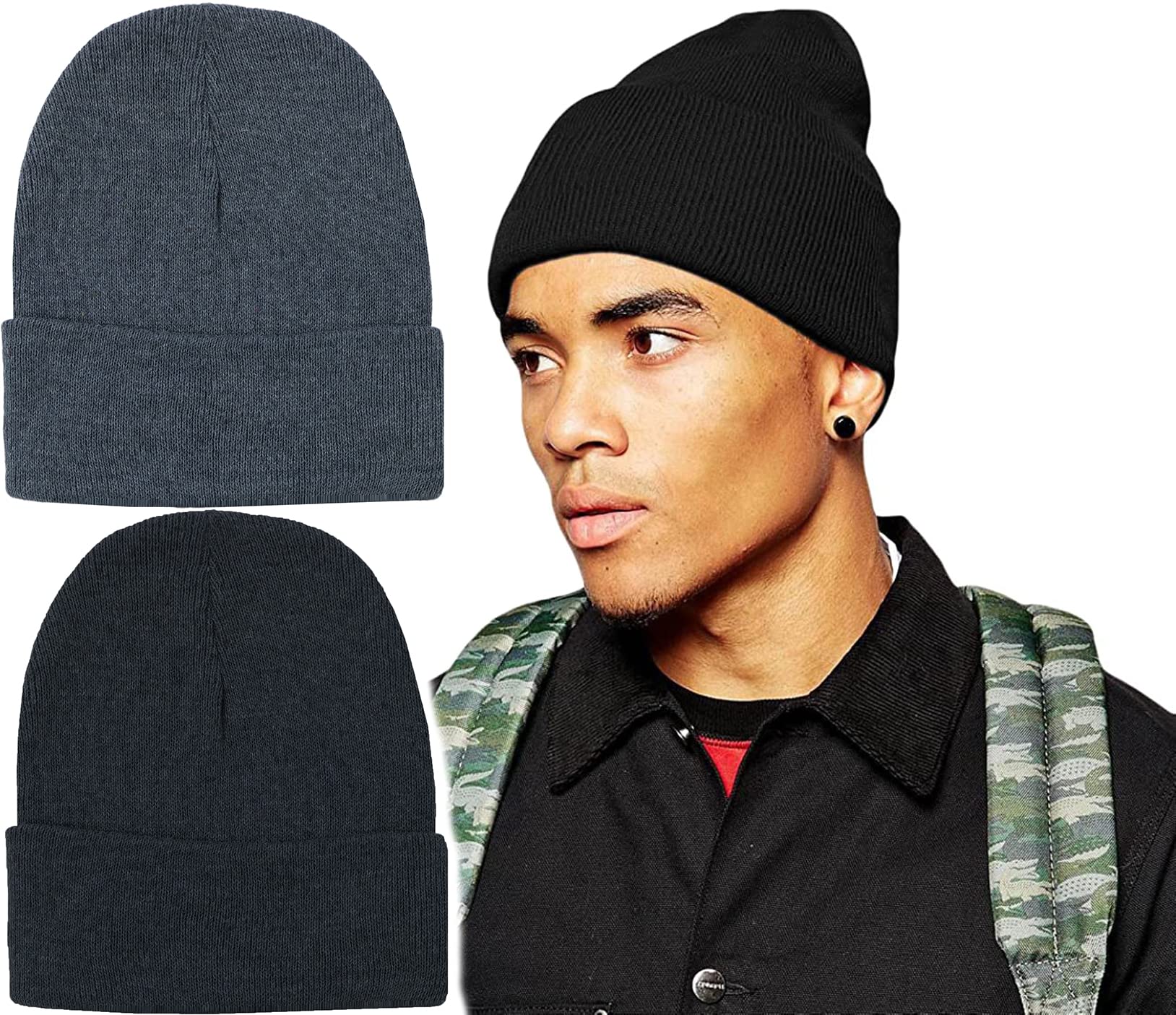 ToBeInStyle Men’s Pack of 6 Double Layered Winter Warm Basic Beanies - Assorted Colors