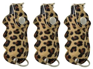 pepper defense 1/2 oz. pepper spray with grip holster and keychain attachment - safety twist lock glow trigger - maximum strength 10% oc formula - self defense personal protection (leopard 3-pack)