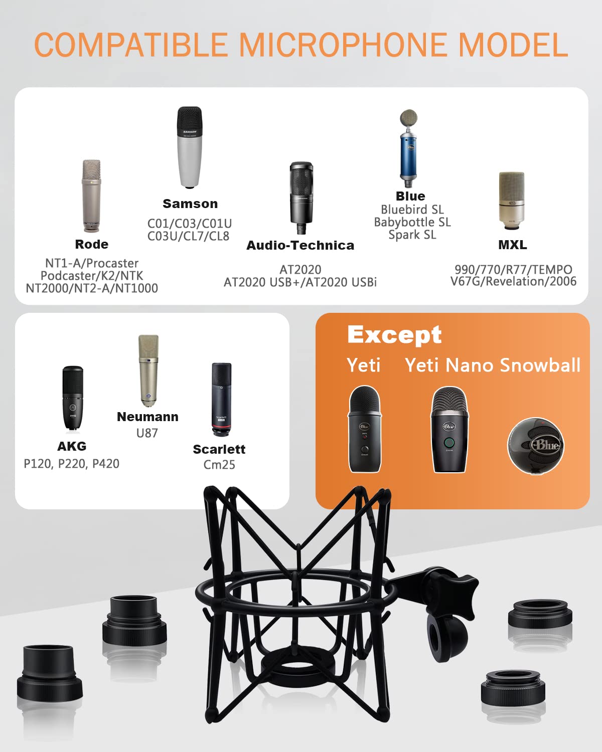 Boseen Microphone Shock Mount Mic Holder - Anti Vibration Spider Shockmount Compatible with Many Condenser Mics Like AT2020 MXL 770 MXL 990 Samson G Track Pro Rode Procaster NT1-A Neumann U87 etc.