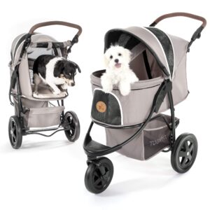 hauck togfit pet roadster - luxury pet stroller for puppy, senior dog or cat | easy foldable three wheels travel pet jogger max. loading 70 lb, mattress included - gray