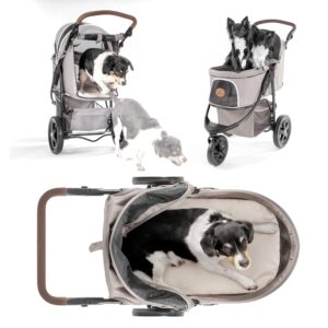 Hauck TOGfit Pet Roadster - Luxury Pet Stroller for Puppy, Senior Dog or Cat | Easy Foldable Three Wheels Travel Pet Jogger max. Loading 70 lb, Mattress Included - Gray