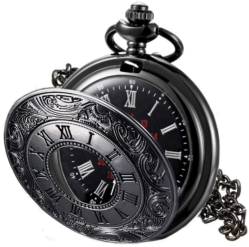 MJSCPHBJK Vintage Pocket Watch for Men Roman Numerals Scale Quartz Pocket Watches with Chain for Xmas Fathers Day Gift