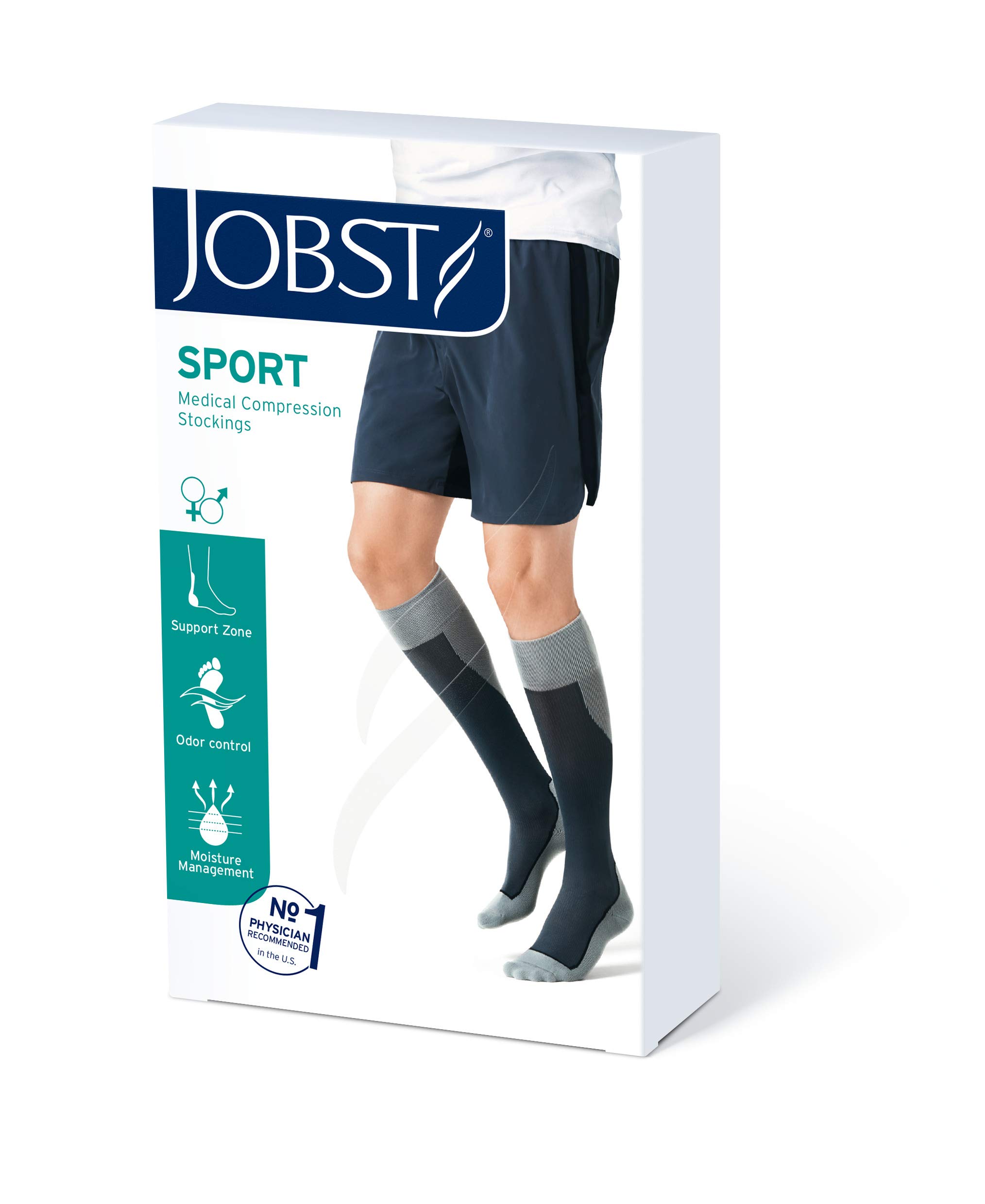 JOBST 7528911 Sport Knee High 15-20 mmHg Compression Socks, Black/Grey, Medium