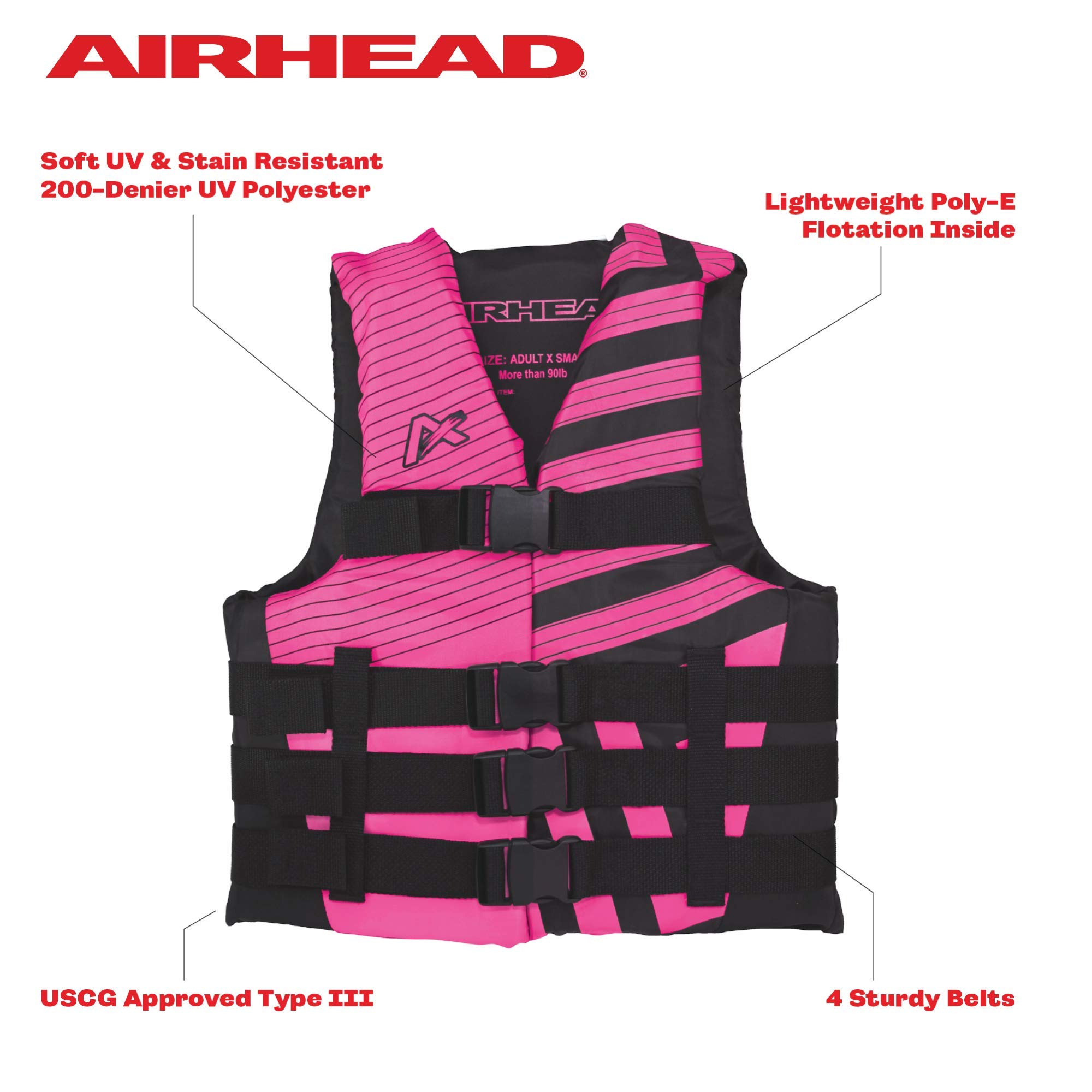 Airhead Women’s Trend Life Jacket, Coast Guard Approved, X-Small, Pink