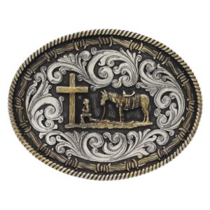 montana silversmiths christian faith series attitude western belt buckle (rope and barbed wire christian cowboy - two-tone)